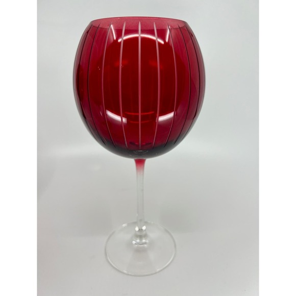 3 Pce VNTG Cherry Red Mikasa Wine Goblets Valentine's Polka Dot Striped Frosted - Picture 4 of 8